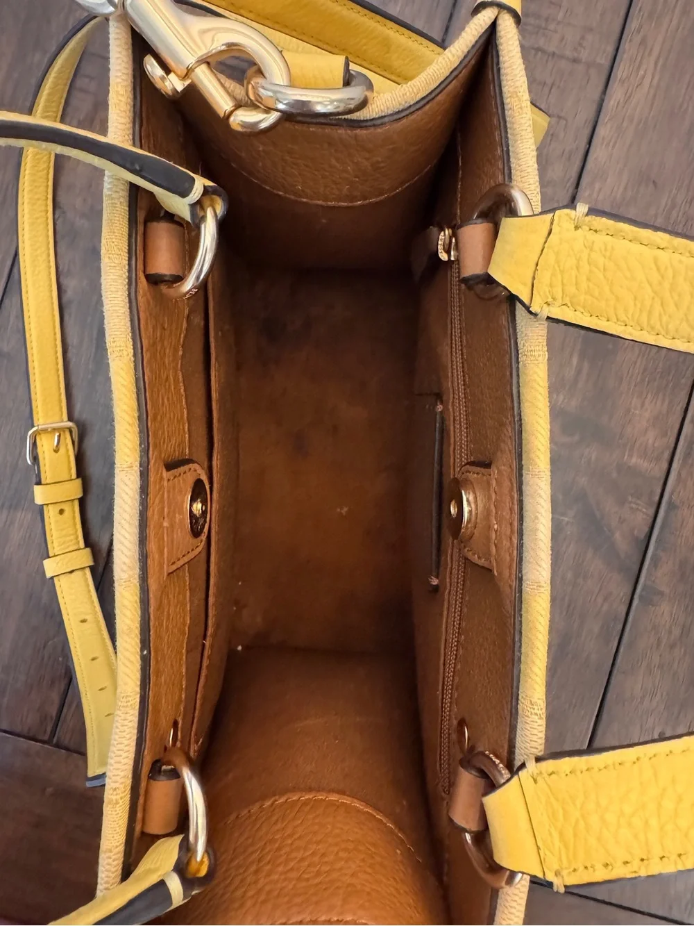 Coach Dempsey Tote 22” Signature C Jacquard Yellow Double Handle Shoulder Purse - Picture 11 of 15